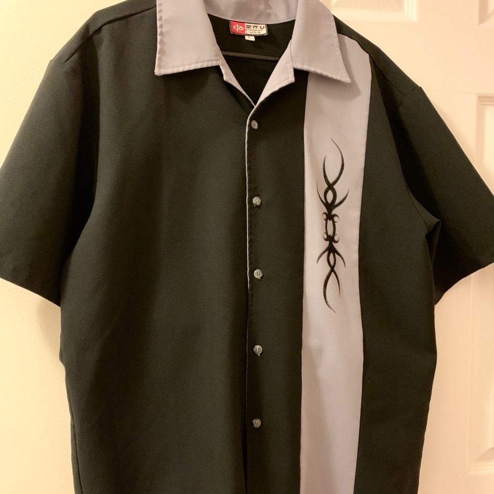 Iz It U button up shirt rockabilly bowler shirt